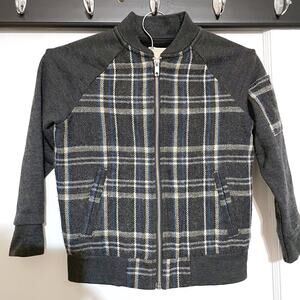 Cat & Jack Plaid Full Zip Jacket Boys 5T Gray Blue Wool Blend